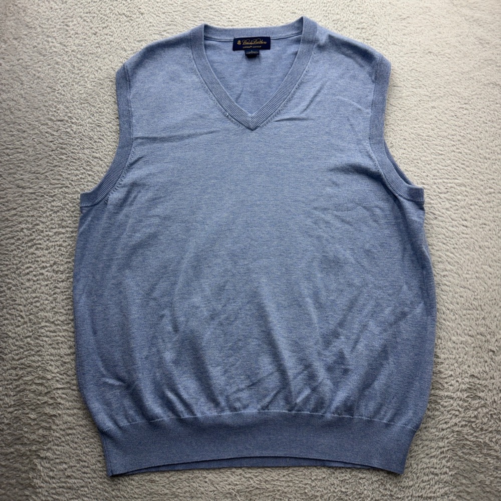 Brooks Brothers Mens L Light Blue Supima Cotton V-Neck Sweater Vest
